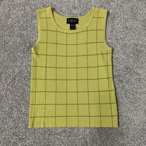 Finity Sweater Womens Large Green Grid Knit Tank Glitter Librariancore Stretch